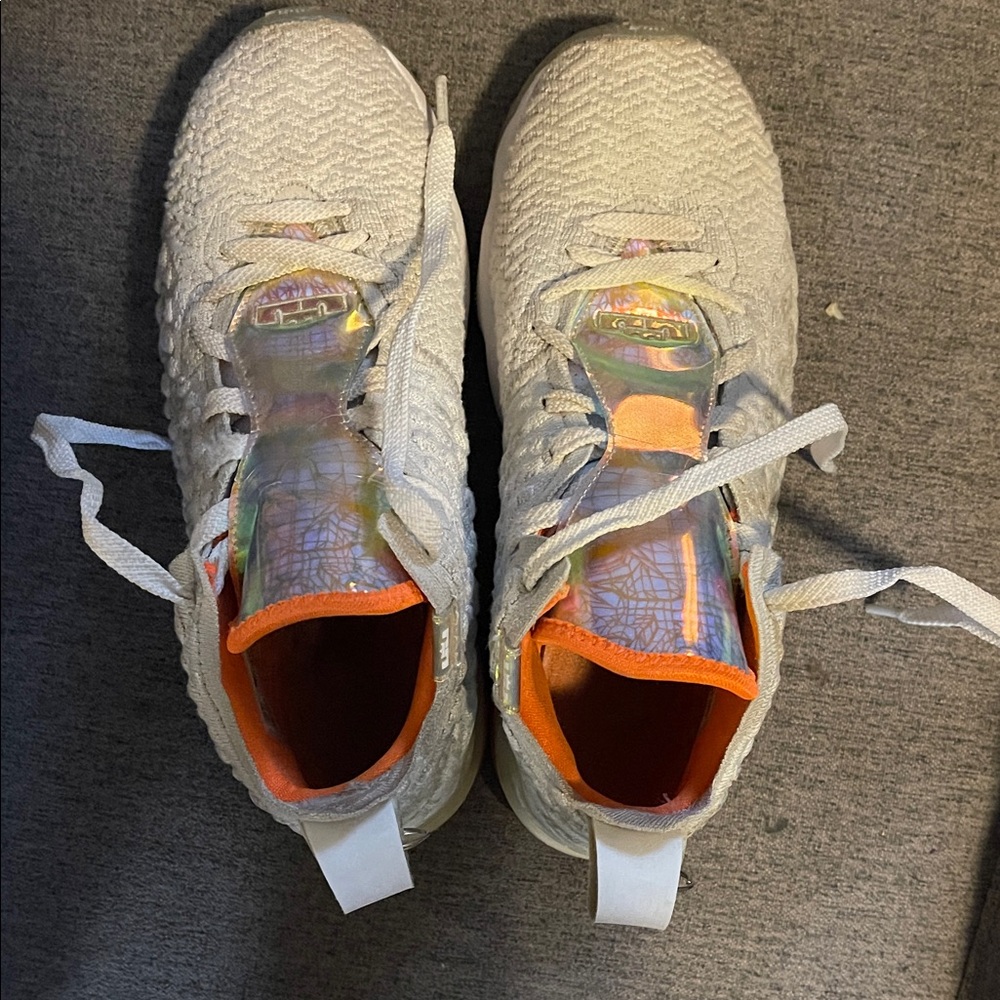 White and Orange LeBron shoes